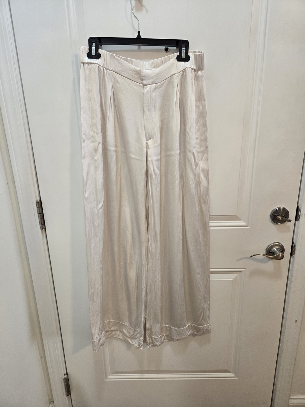 Free People Cream Satin Wide-Leg Pants